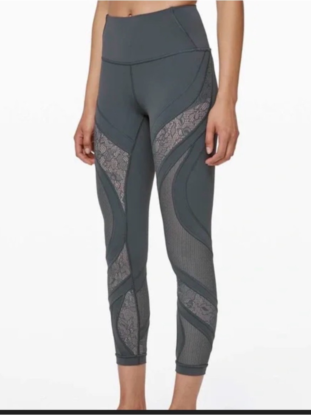 lululemon athletica Charcoal Gray High-Rise Leggings with Lace & Mesh Panels